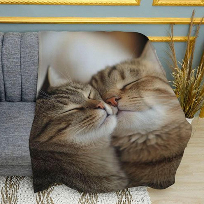 Feline Love Cat Print Plush Fleece Throw Blanket