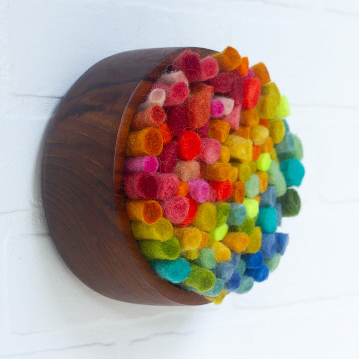 Felted Puff in Vintage Teak Frame | Rainbow (3)