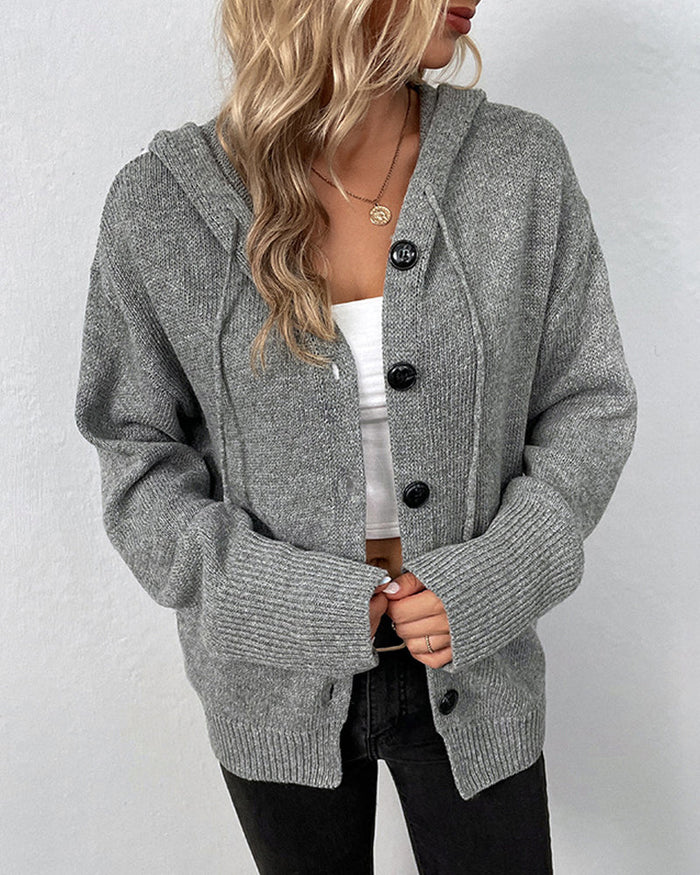 FERNANDA - SOLID HOODED CARDIGAN WITH DRAWSTRINGS