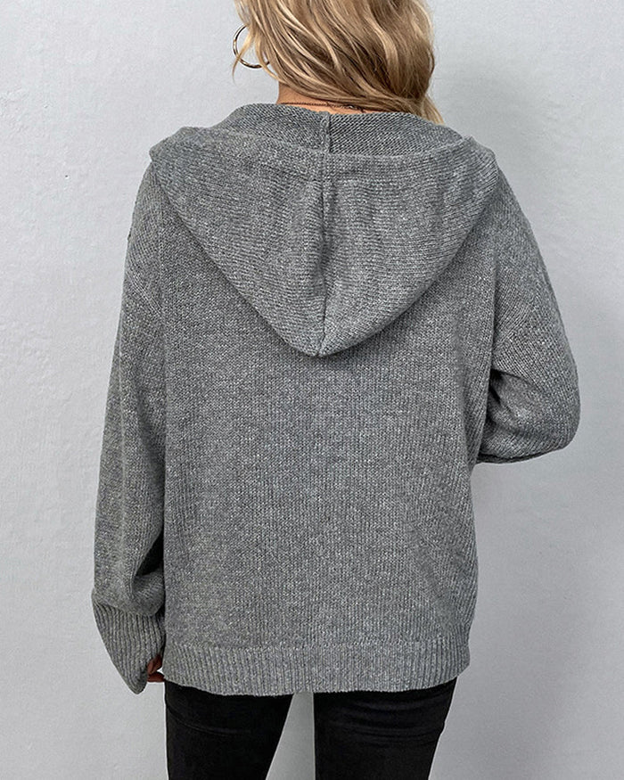 FERNANDA - SOLID HOODED CARDIGAN WITH DRAWSTRINGS