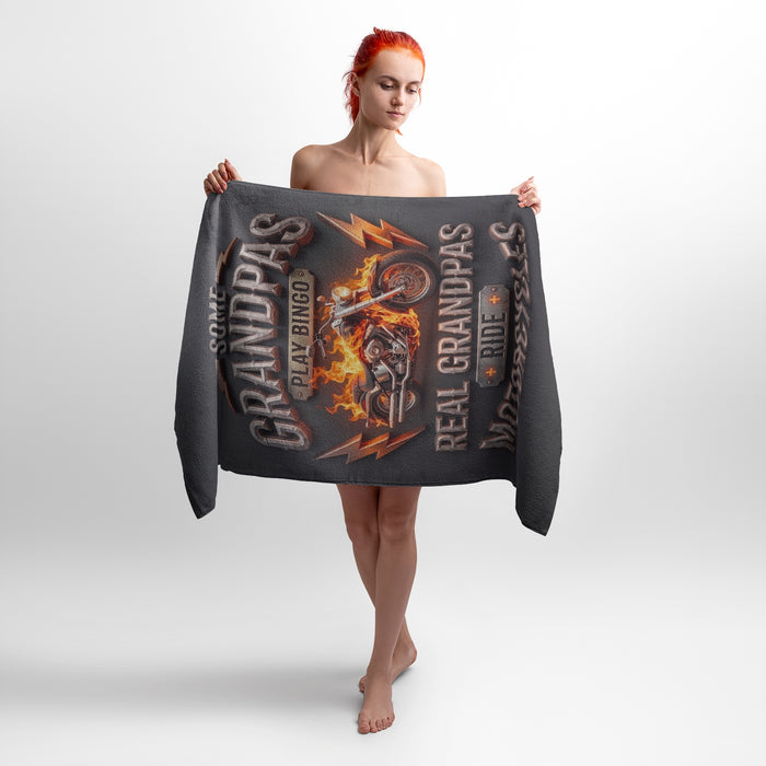 Fire Motorcycle Rider Beach Towel Cotton Terry Cloth Bath Mat