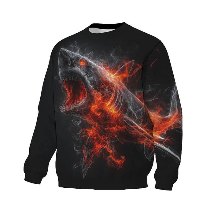 Fire Shark Print Sweatshirt - Unisex Fleece Crewneck