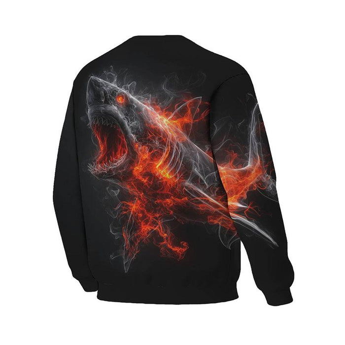 Fire Shark Print Sweatshirt - Unisex Fleece Crewneck