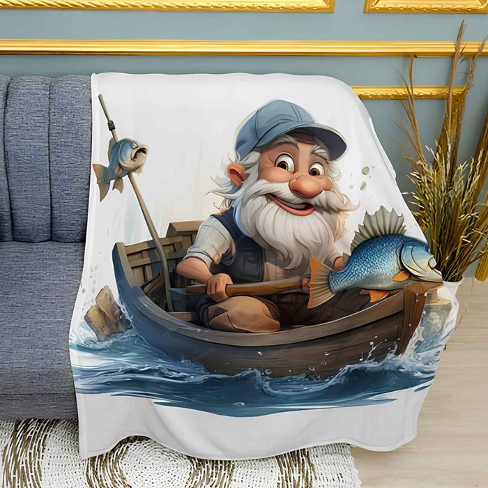 Fisherman in a Boat Silhouette Print Plush Fleece Throw Blanket