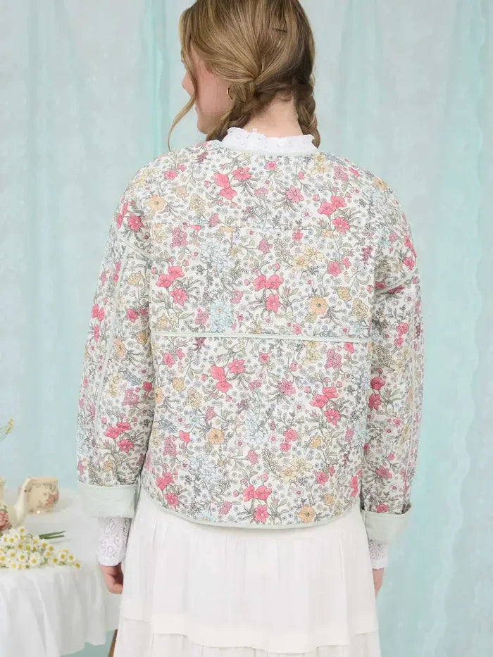 Floral Front Tie Quilted Jacket