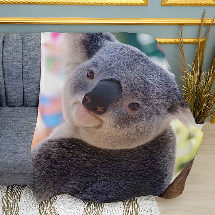 Fluffy Little Koala Bear Print Plush Fleece Throw Blanket