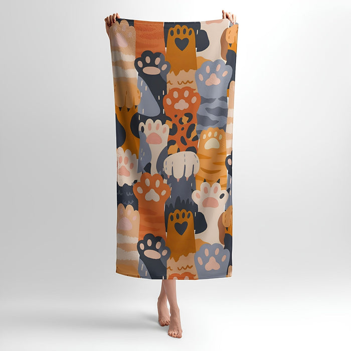 Fluffy Paws Print - Soft Cotton Terry Bath & Beach Towel