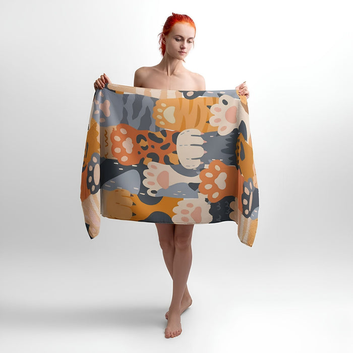 Fluffy Paws Print - Soft Cotton Terry Bath & Beach Towel