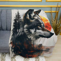 Forest Wolf and Sun Print Plush Fleece Throw Blanket