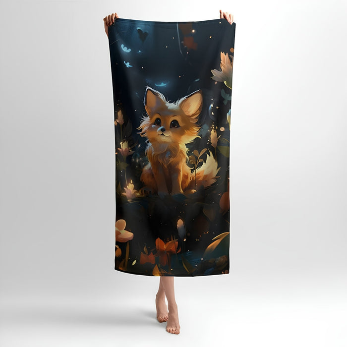 Fox Night Tale Print - Soft Cotton Terry Bath & Beach Towel