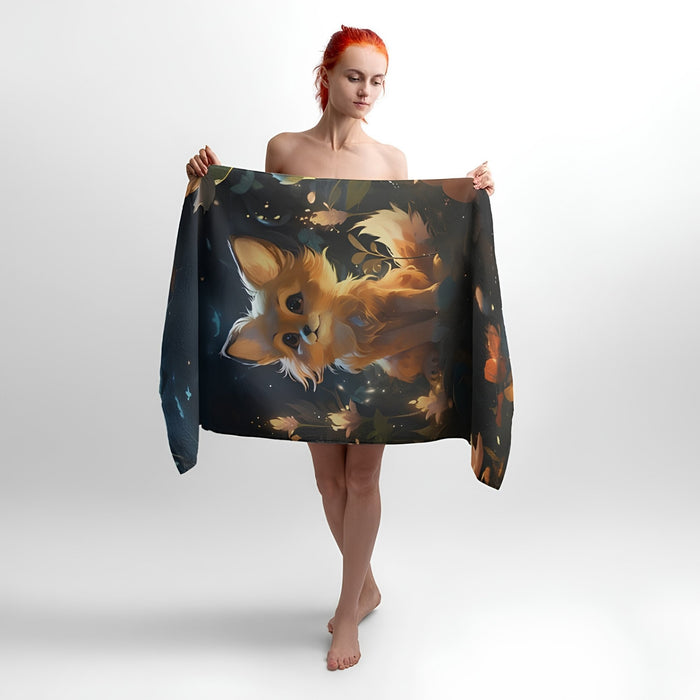Fox Night Tale Print - Soft Cotton Terry Bath & Beach Towel