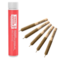 A front view of the red canister and four kief-coated pre-rolls labeled "INFUSED" from Frozen Watermelon Hi-Fi Infused PR 5 x 0.5 g.