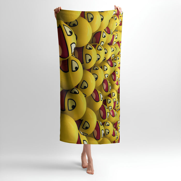 Funny Emoticons Print Towel - Soft Cotton Terry Bath & Beach Towel