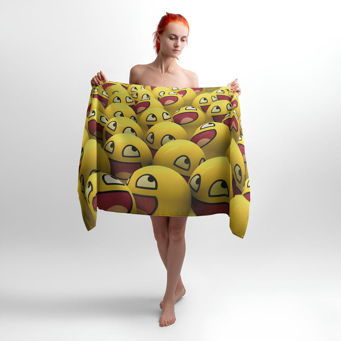 Funny Emoticons Print Towel - Soft Cotton Terry Bath & Beach Towel
