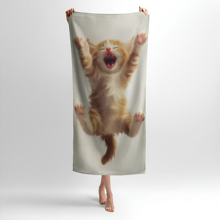 Funny Jumping Kitten Print - Soft Cotton Terry Bath & Beach Towel