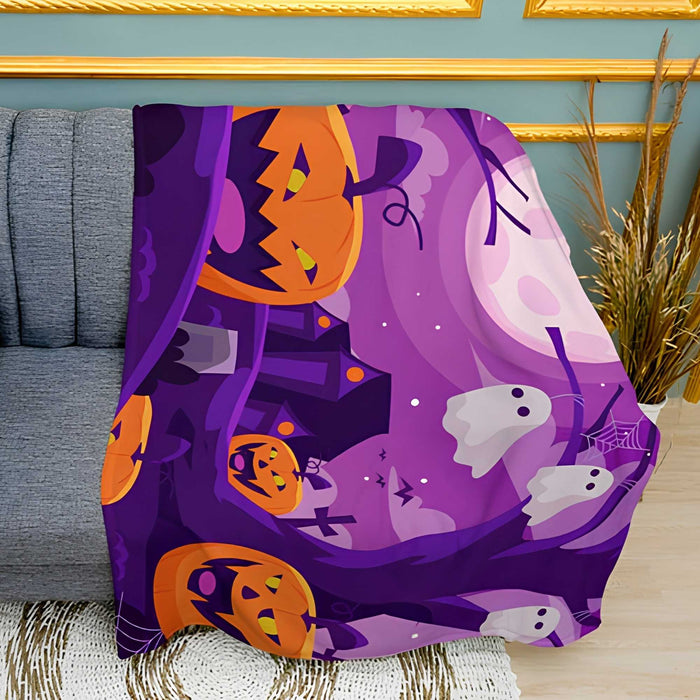 Ghostly Halloween Evening Holiday Print Plush Fleece Throw Blanket
