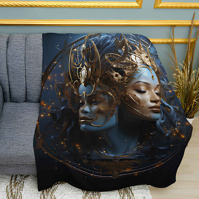 Girl in a Golden Tiara Portrait Print Plush Fleece Throw Blanket
