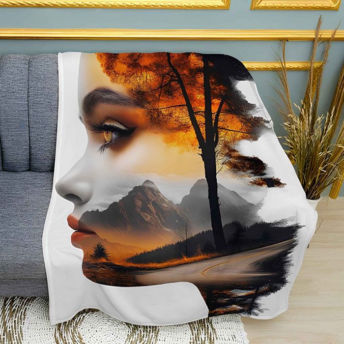Girl Soul of Nature Artistic Print Plush Fleece Throw Blanket