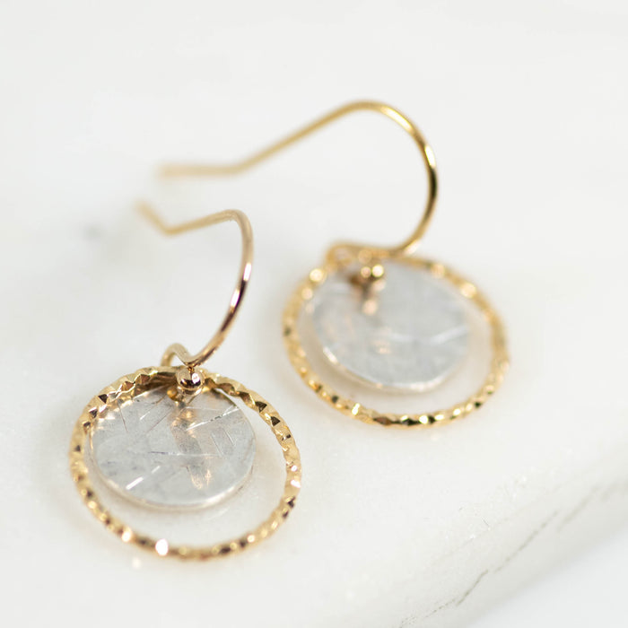 Gold Fill and Sterling Silver Sparkle Halo Textured Disc Earrings