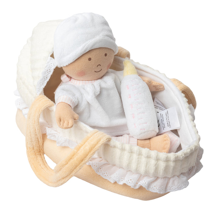 GRACE BABY SOFT DOLL WITH CARRY COT, BOTTLE & BLANKET