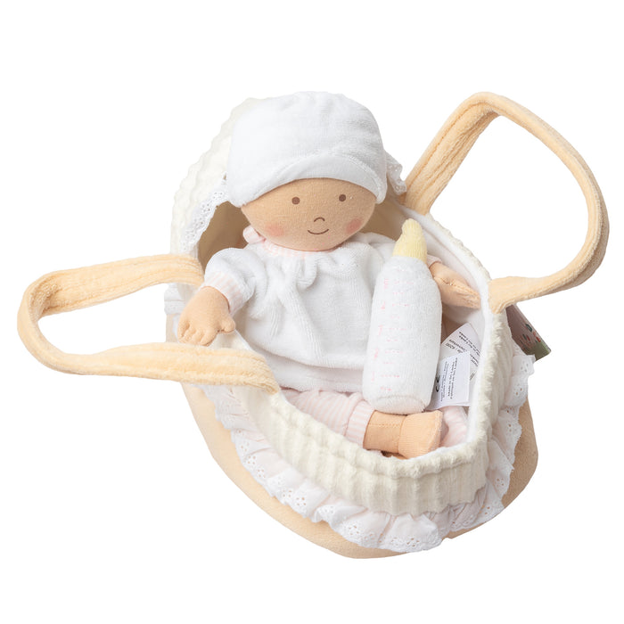 GRACE BABY SOFT DOLL WITH CARRY COT, BOTTLE & BLANKET