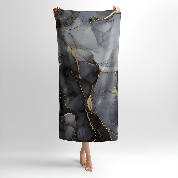 Gray Marble Print - Soft Cotton Terry Bath & Beach Towel