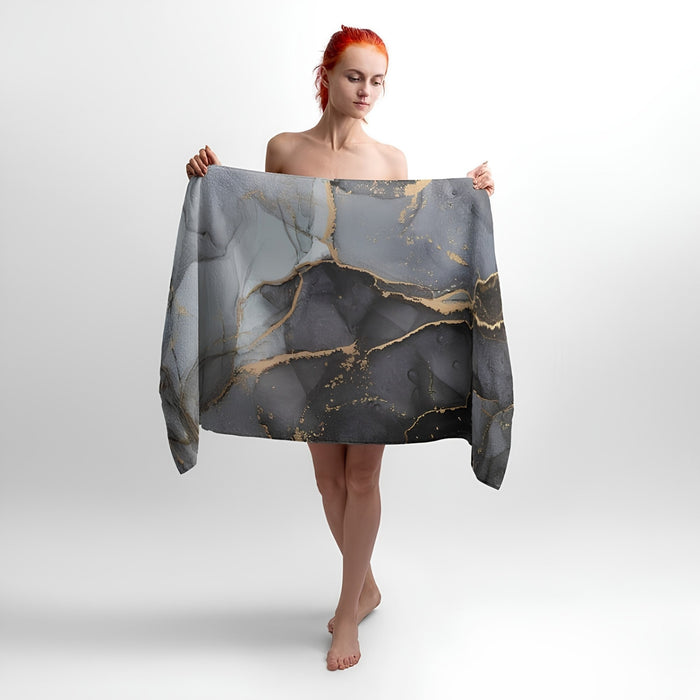 Gray Marble Print - Soft Cotton Terry Bath & Beach Towel