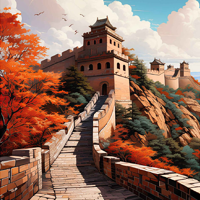 Great Wall of China Mosaic Art Print Plush Fleece Throw Blanket