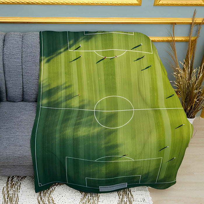 Green Football Field Print Plush Fleece Throw Blanket