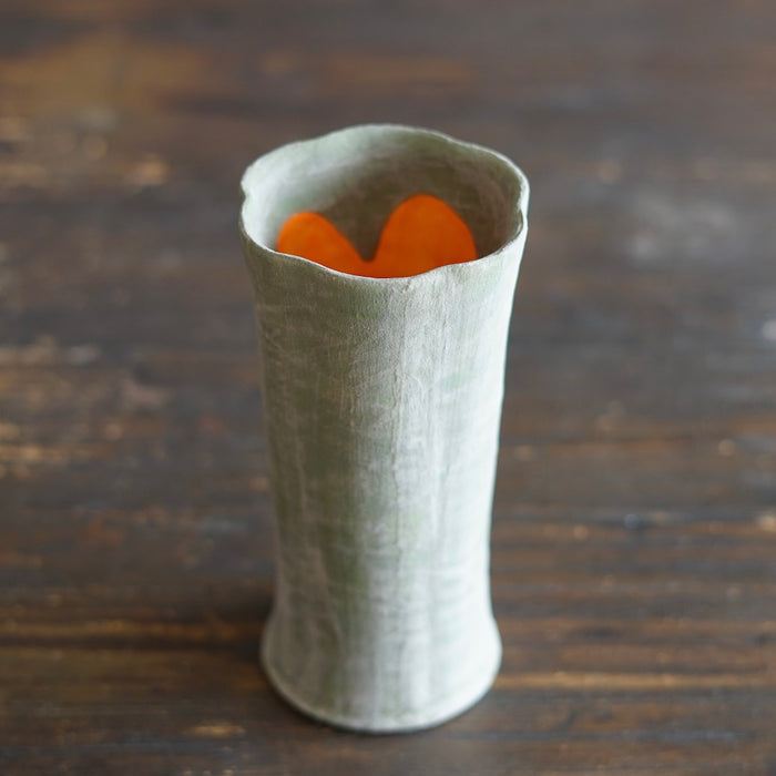Green / Orange Fluted Flower Vase #JT430A