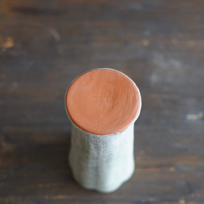 Green / Orange Fluted Flower Vase #JT430A