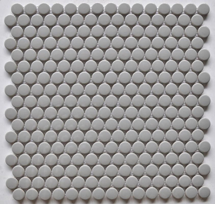 Grey 1" Penny Round Glossy Porcelain Mosaic Tile 12x12