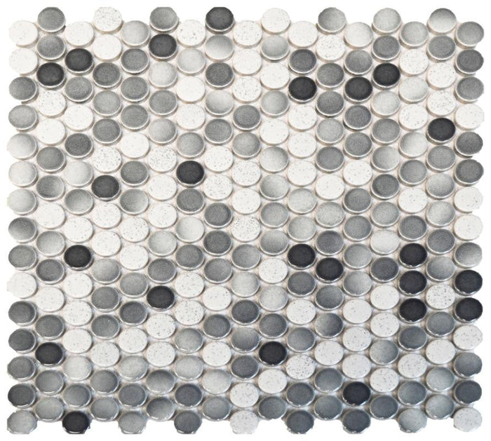 Black and white penny mosaic wall and shower tile