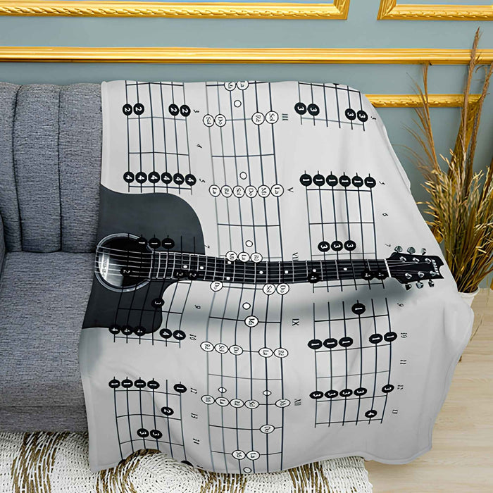 Guitar Tablature Music Print Plush Fleece Throw Blanket