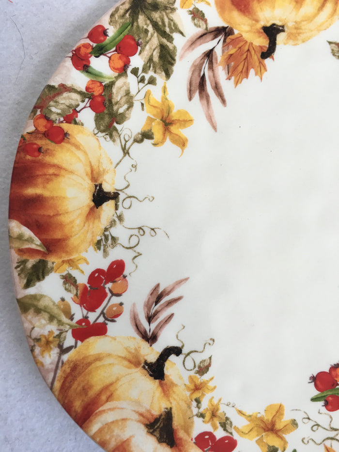 Harvest Autumn Pumpkins, Flowers and Leaves Small Ceramic Plate