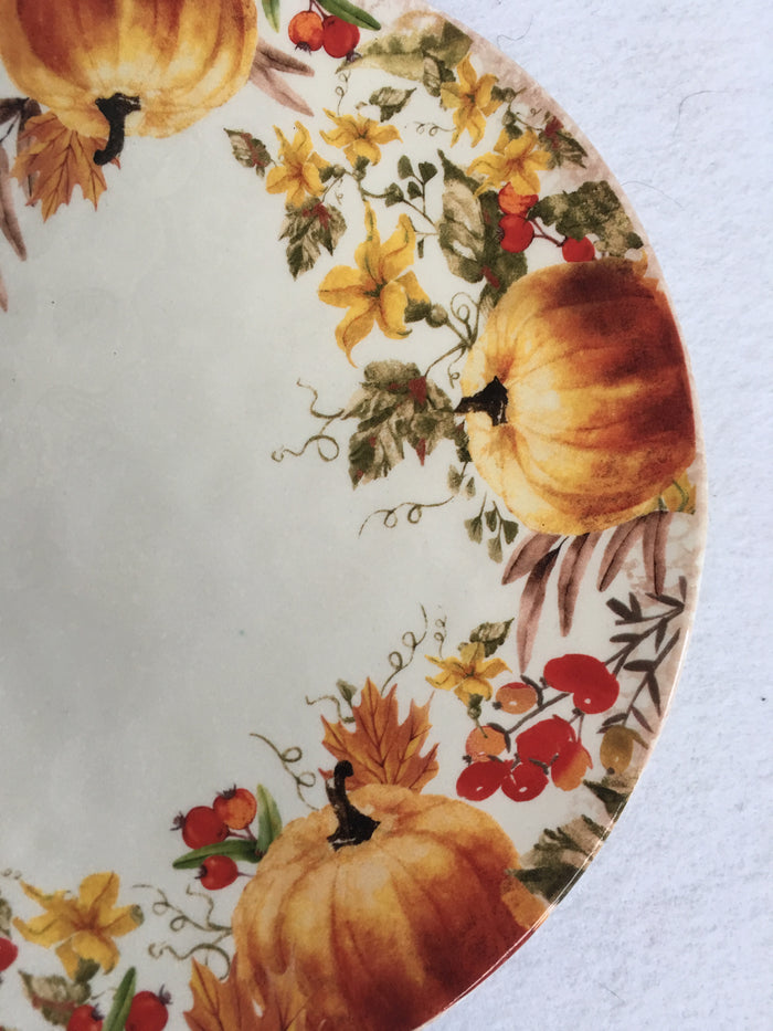 Harvest Autumn Pumpkins, Flowers and Leaves Small Ceramic Plate