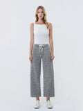 High Rise Drawstring Grey Leopard Barrel Jeans