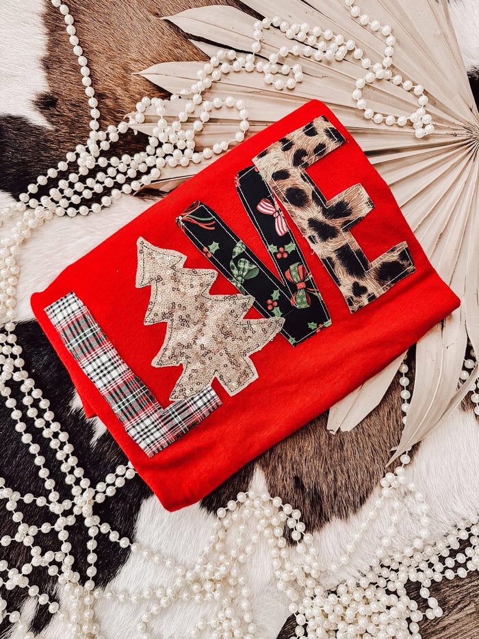 {I LOVE CHRISTMAS} Red V-Neck Tee