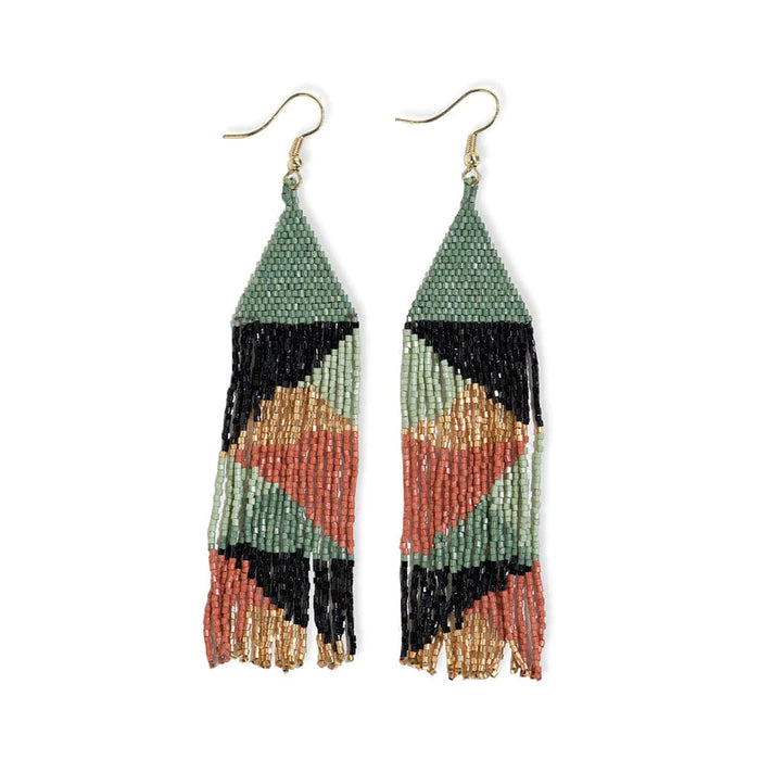 Ink Alloy Beaded Fringe Dangle Earrings