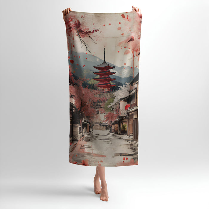 Japanese Panorama Print - Soft Cotton Terry Bath & Beach Towel