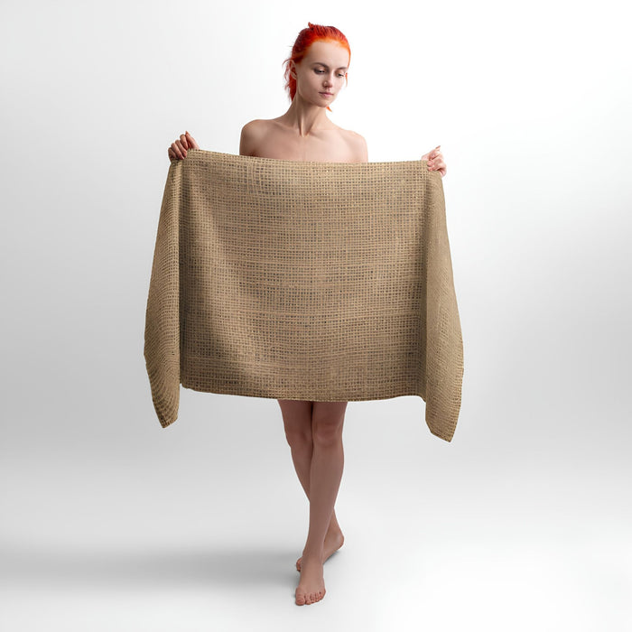 Jute Bag Texture Print - Soft Cotton Terry Bath & Beach Towel