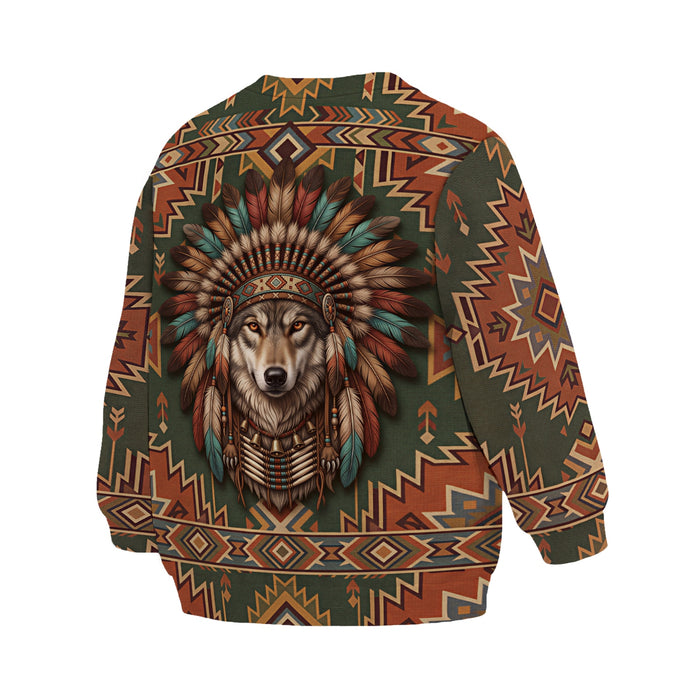Kids Indian Wolf Native Spirit Graphic Sweatshirt
