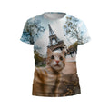 Kids Red Cat in Paris Print Athletic T-Shirt
