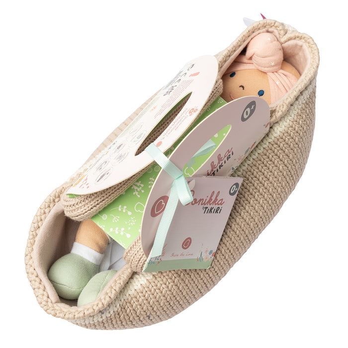 Knitted Carry Cot with Remi Baby Light Skin, Soother & Blanket
