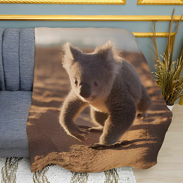 Koala in the Desert Whimsical Plush Fleece Throw Blanket