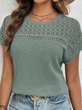 Lace Patchwork Waffle Knit Short Sleeve Top