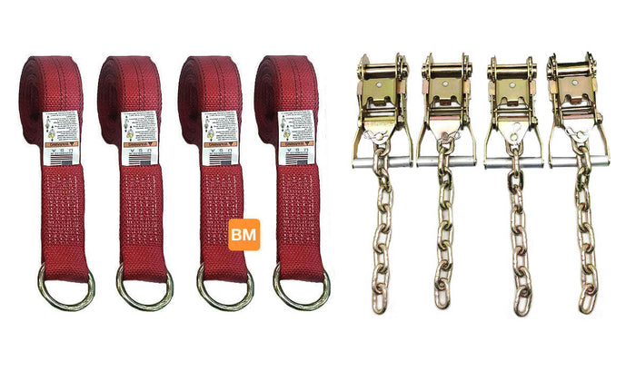Lasso Strap Tie Down w/Chain Ratchets Diamond Weave RED. Available at Baremotion.com
