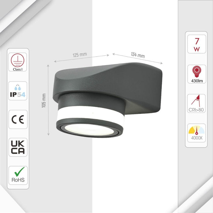 LED Diecast Wall Lamp, One Direction, 7W/14W, IP54, Grey