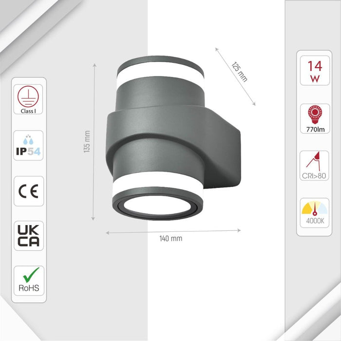 LED Diecast Wall Lamp, One Direction, 7W/14W, IP54, Grey