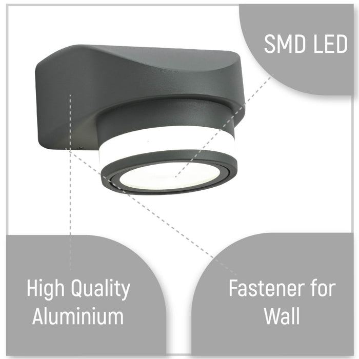 LED Diecast Wall Lamp, One Direction, 7W/14W, IP54, Grey